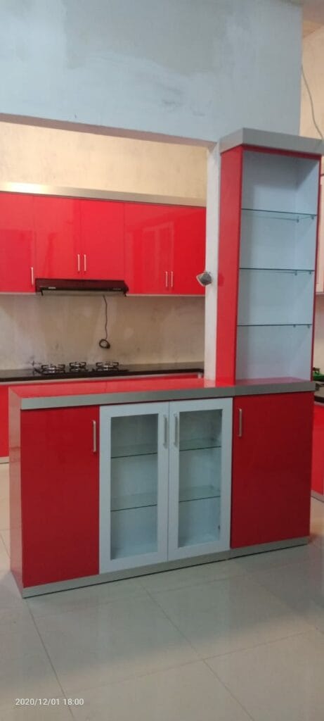 kitchen set minimalis merah
